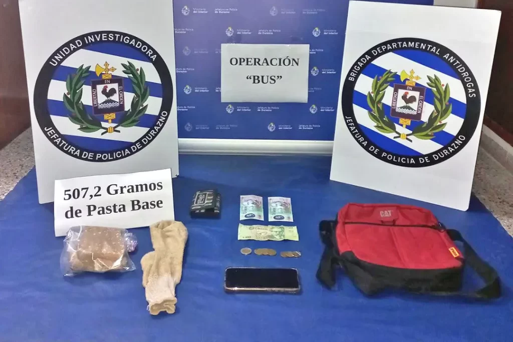 Incautan más de medio kilo de pasta base en Durazno tras la operación “Bus”
